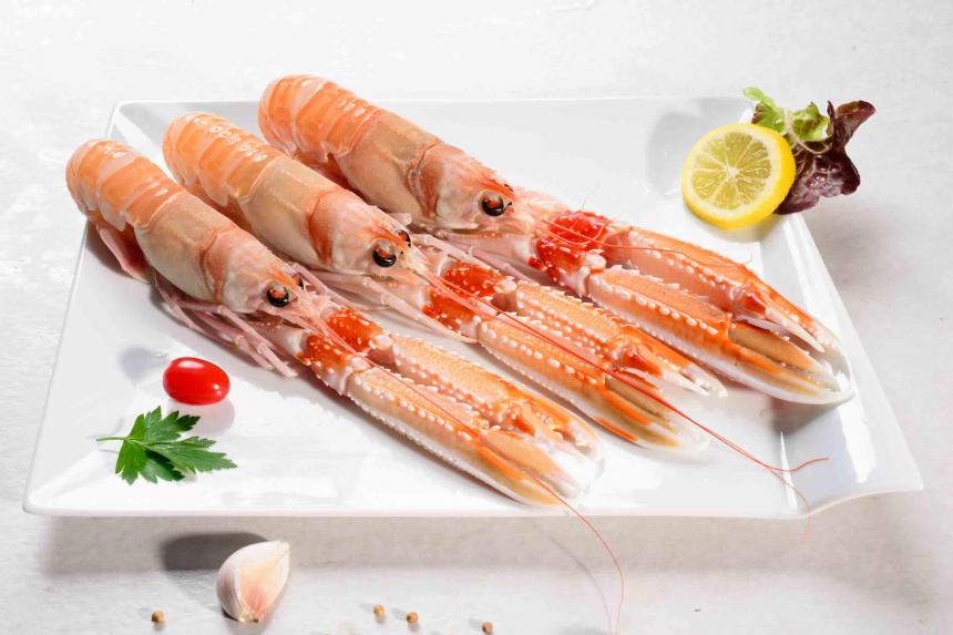 Scampi présentés sur un plateau